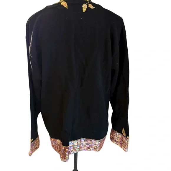 Storybook Knits Black Cardigan with Sequins Leaves - Picture 4 of 6